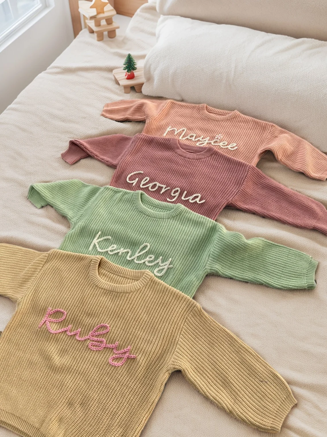 Personalized Hand-Embroidered Sweaters for Babies and Toddlers