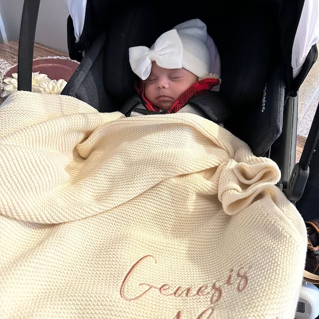 custom Embroidered Personalised Soft Baby Blanket, Cotton Knitted Stroller Bassinet Gift Baby Keepsake