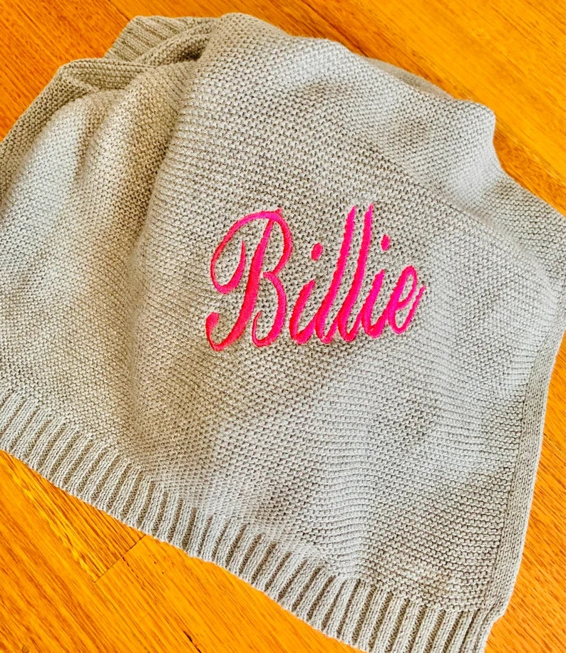 custom Embroidered Personalised Soft Baby Blanket, Cotton Knitted Stroller Bassinet Gift Baby Keepsake