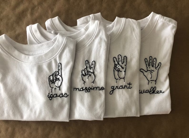 Custom portrait Embroidered photo T-shirt, outline photo Personalized text T shirt