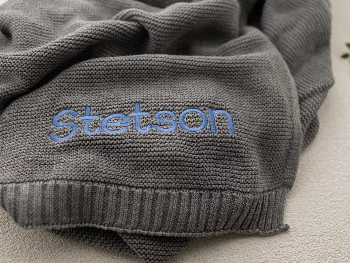 custom Embroidered Personalised Soft Baby Blanket, Cotton Knitted Stroller Bassinet Gift Baby Keepsake