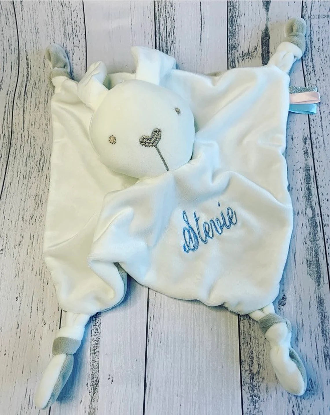 Embroidered custom Personalised baby comforter Stuffed animal gift, Newborn Gift