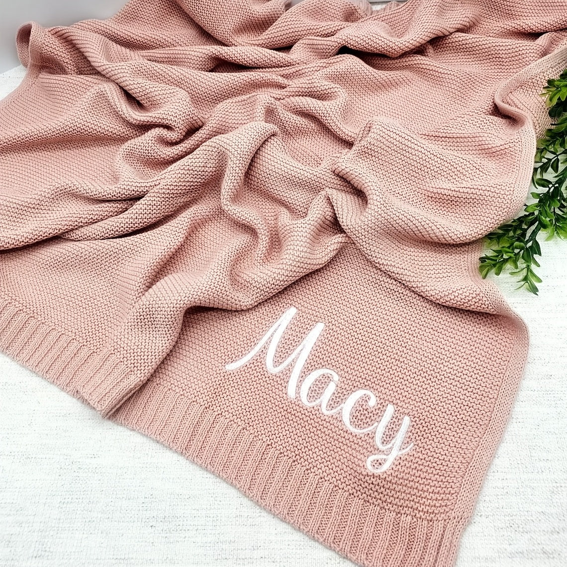 custom Embroidered Personalised Soft Baby Blanket, Cotton Knitted Stroller Bassinet Gift Baby Keepsake