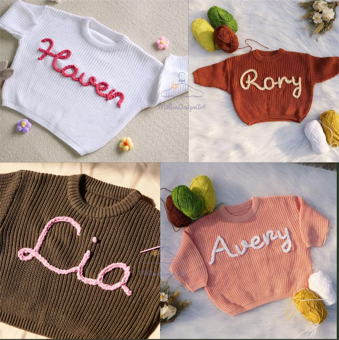 Personalized Hand-Embroidered Sweaters for Babies and Toddlers