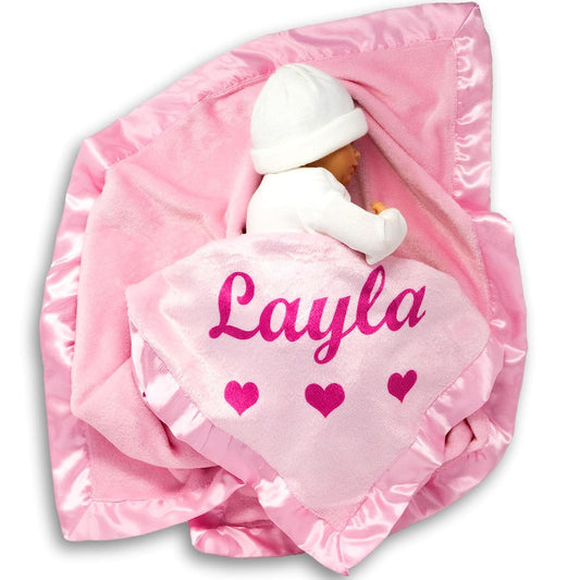 Custom Catch Personalized Baby Blanket for Girls - print Pink blue purple - Newborn or Infant Gift with Name