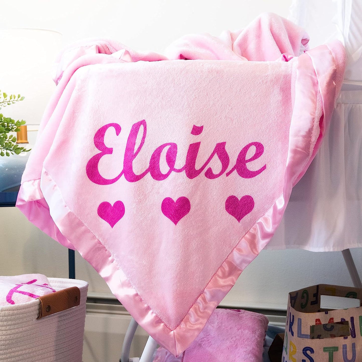 Custom Catch Personalized Baby Blanket for Girls - print Pink blue purple - Newborn or Infant Gift with Name